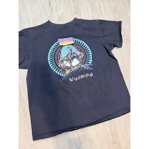 VTG 1990 Wyoming Horse Native USA Shirt Single Stitch Sz XL Black 100% Cotton